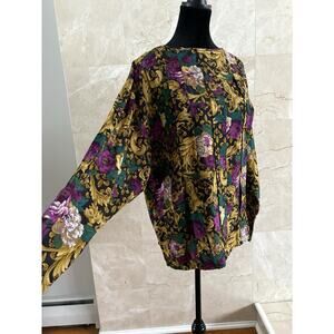 VTG 80s Anne Pinkerton Rayon Blouse - Sz 8, Baroque Purple & Gold, Japan-made